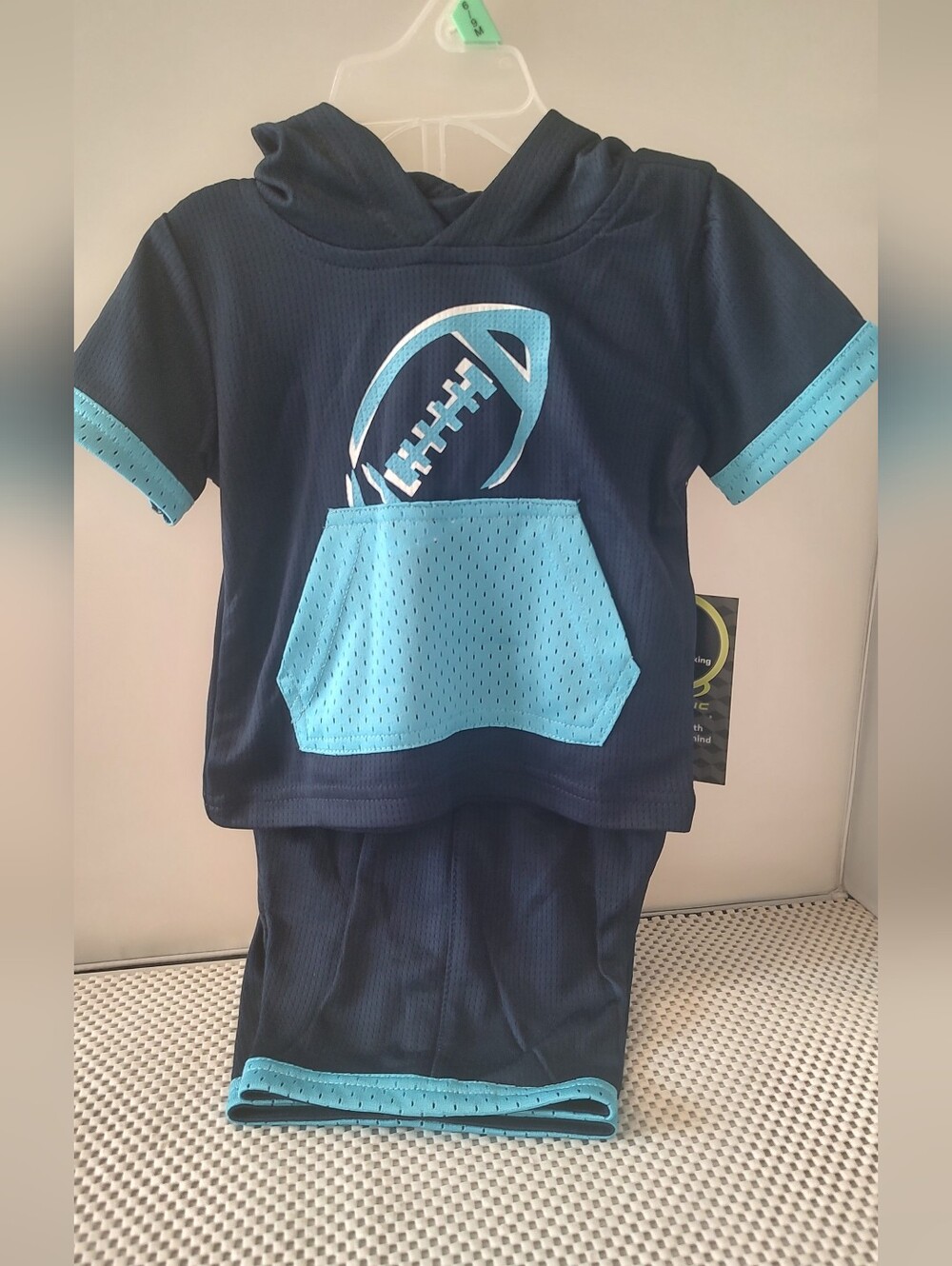 Baby Boys 6-9 Months Top with Hood and Shorts Blue/Light Blue Football NWT